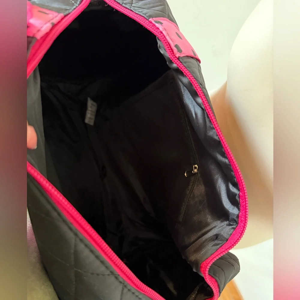 Black Quilted Dance Bag with Pink Ribbon